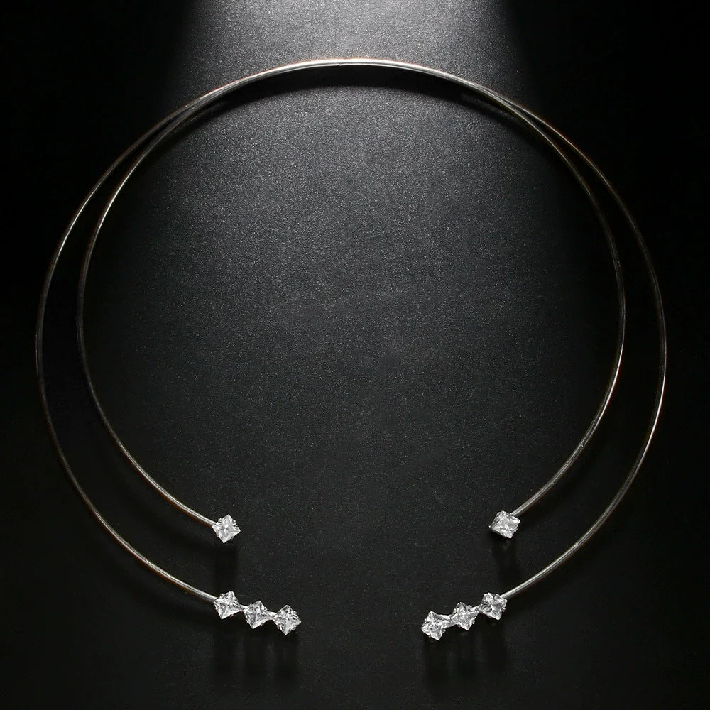 Silver Choker Silver Plated Cubic Zirconia Necklace.