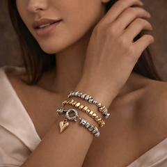 Layered Heart Elastic Stretchable Dual Tone Gold Silver Plated Bracelet