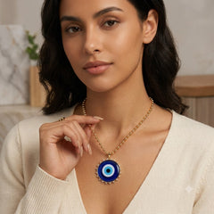 Multi Color Evil Eye Gold Plated Enamel CZ Beads Necklace For Women