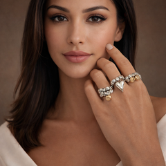 Heart Modern Dual Tone Gold Silver Plated Plain Adjustable Combo Ring