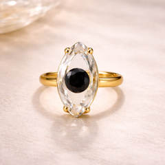 White Marquise Evil Eye Gold Crystal Copper Adjustable Fancy Ring