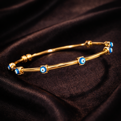 Blue Evil Eye Gold Plated Enamel Anti Tarnish Copper Cuff & Kada