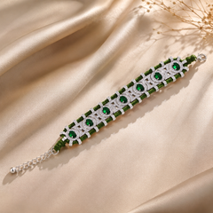 Emerald Green Silver Plated CZ Multi-Strand Thread Bracelet For Women