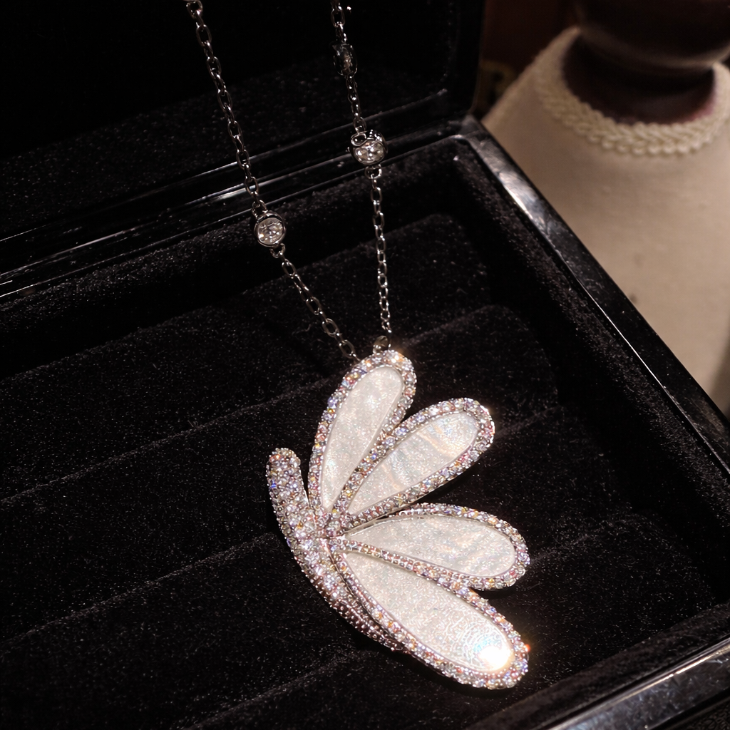 Butterfly Silver Plated Cubic Zirconia Pendant Necklace for Women