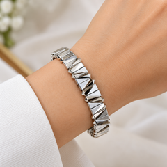 Designer Geometric Stretchable Gold Silver Plated Copper Bracelet