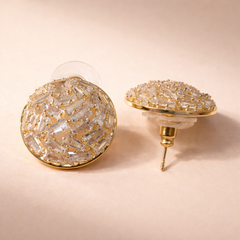 Round Baguette Stone Gold Plated CZ Anti Tarnish Copper Stud Earrings
