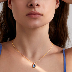 Stylish Oval Blue Rose Silver Gold CZ Anti Tarnish Brass Necklace