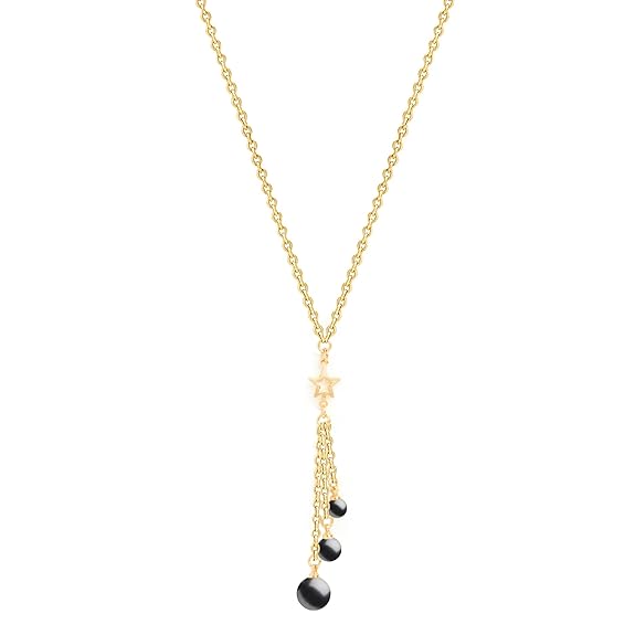 Black Beads Tassel with Star Charm Rose Silver Gold Brass Necklace