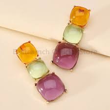 Multi-Color Crystal Gold Drop Earrings for Women