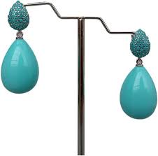 Blue Oval Silver Plated Cubic Zirconia Alloy Dangler Earrings