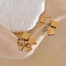 Square Gold Plated Plain Anti Tarnish Stainless Steel Stud Earrings