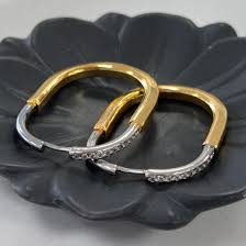 Two Tone Gold Silver Cubic Zirconia Anti Tarnish Stainless Steel Hoop Earrings