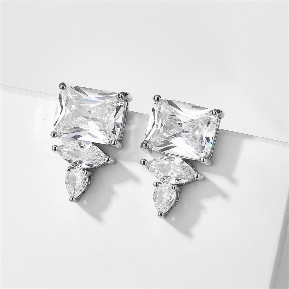 White Yellow Gold Silver CZ Anti Tarnish Copper Stud Earrings