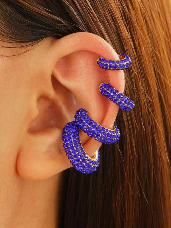 Cubic Zirconia Multi Gemstone 18K Gold Anti Tarnish Stud Ear Cuff Earring Pack Of 4 For Women