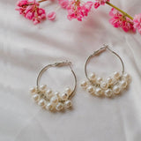 Fusion Pearl Silver Anti Tarnish White Gold Hoop Chandelier Earring For Women