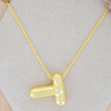 A Party Balloon Bubble Puffed Initial Alphabet Letter 18K Glossy Gold Anti Tarnish Pendant Chain