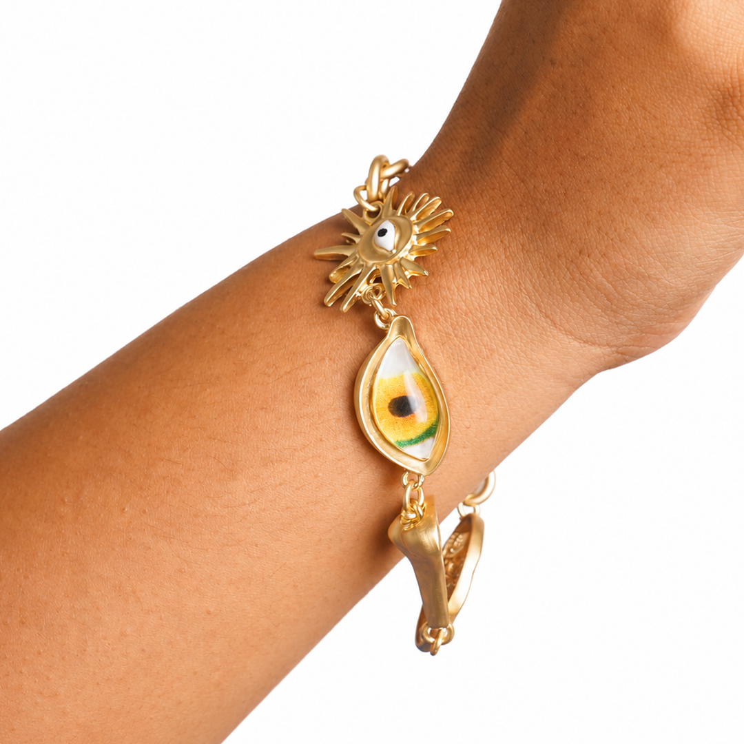 Blue Evil Eye & Mermaid Coin Charm Chain Gold Plated Enamel Bracelet