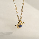 Oval Stone Blue 18K Gold Stainless Steel Anti Tarnish Necklace For Women