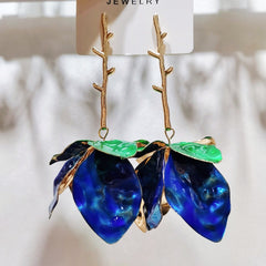 Pink Blue Red White Flower Gold Plated Enamel Dangler Earrings For Women