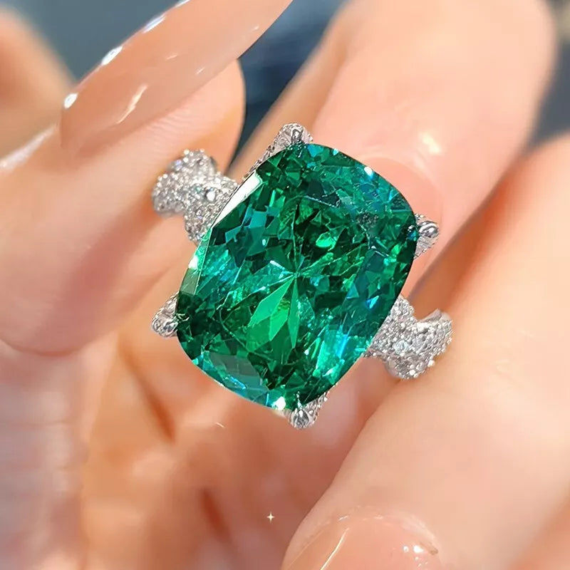 Blue Green Solitaire Cubic Zirconia Silver Anti Tarnish Free Size Ring For Women