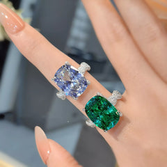 Blue Green Solitaire Cubic Zirconia Silver Anti Tarnish Free Size Ring For Women