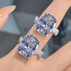 Blue Green Solitaire Cubic Zirconia Silver Anti Tarnish Free Size Ring For Women