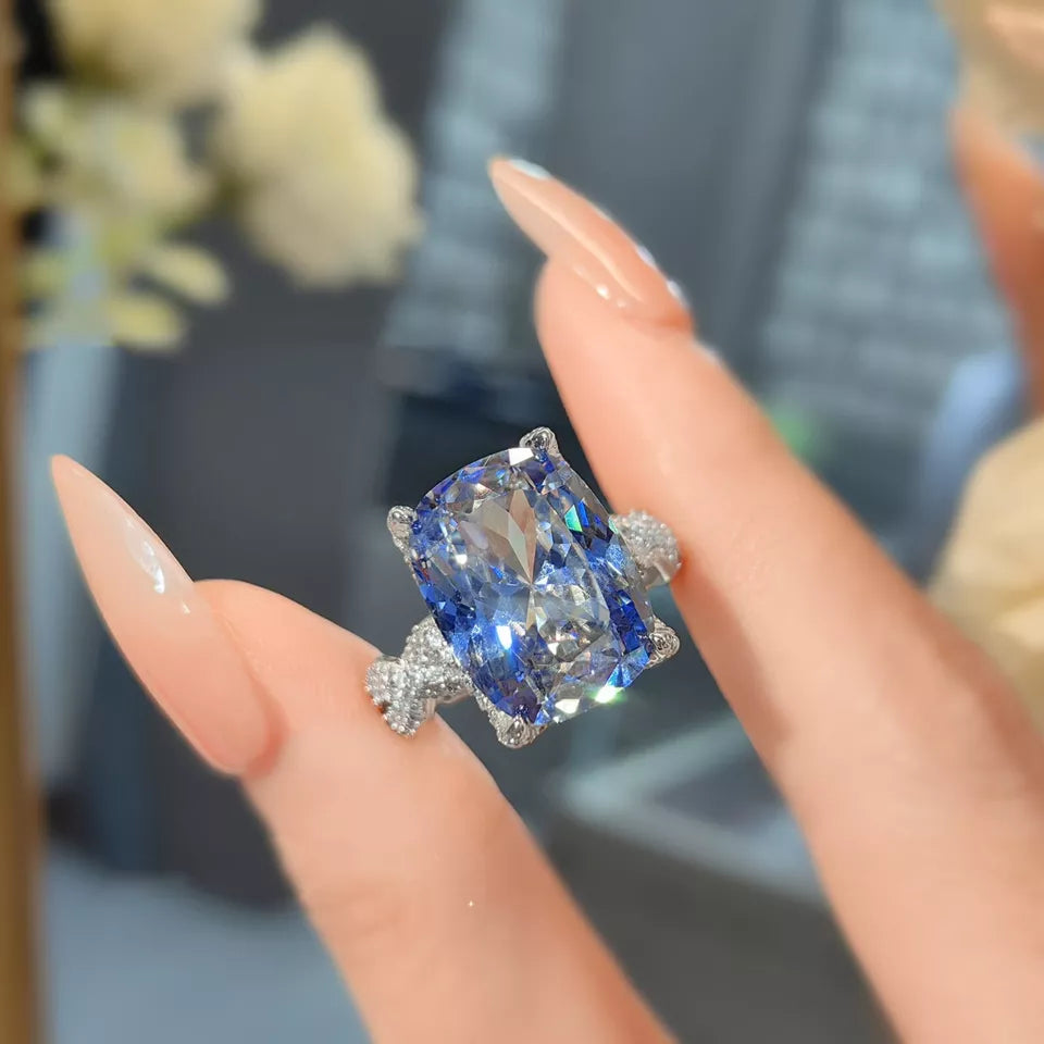 Blue Green Solitaire Cubic Zirconia Silver Anti Tarnish Free Size Ring For Women