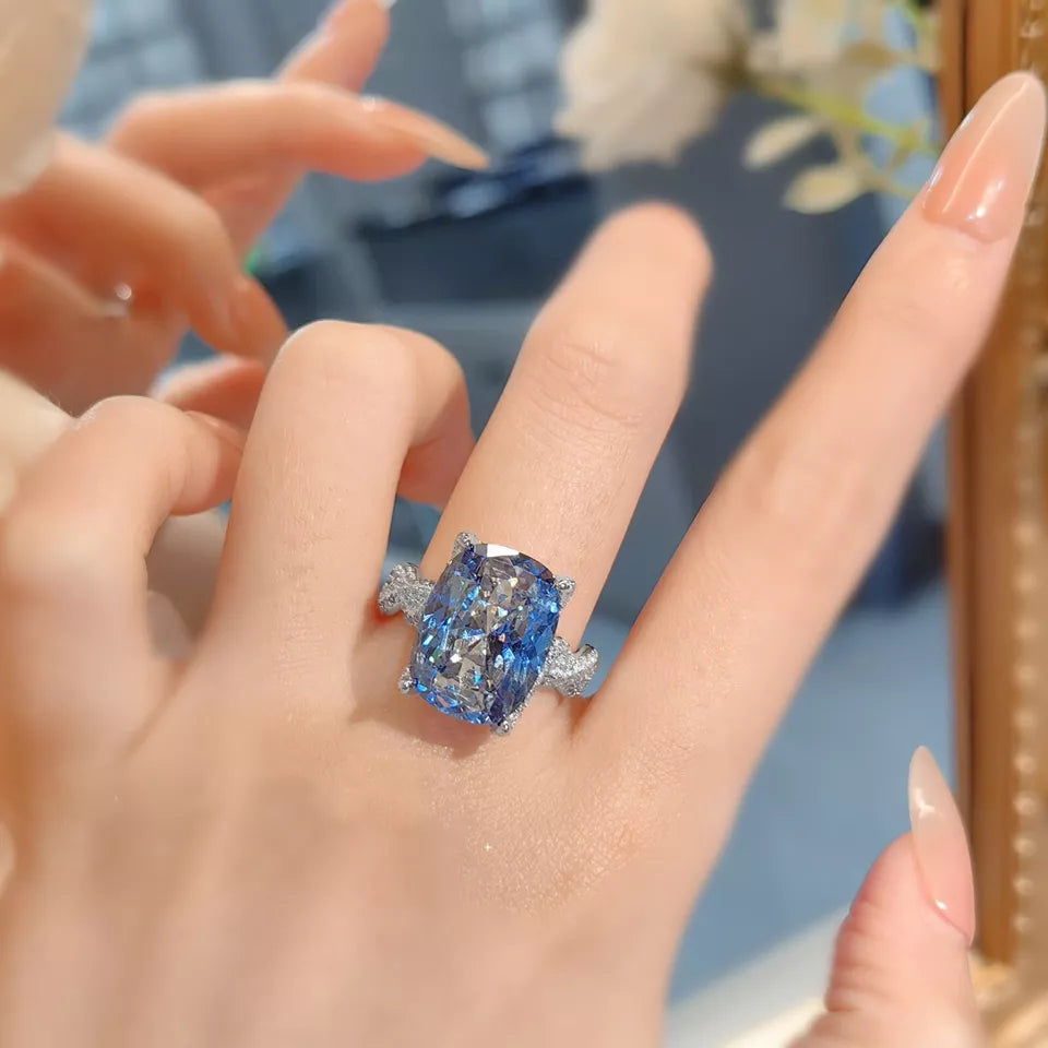 Blue Green Solitaire Cubic Zirconia Silver Anti Tarnish Free Size Ring For Women