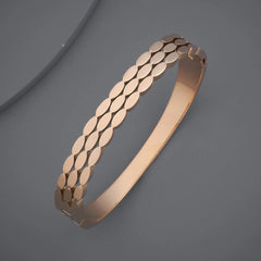 Layered Leaf Design Rose Gold Plated Plain Stainless Steel Cuff & Kada