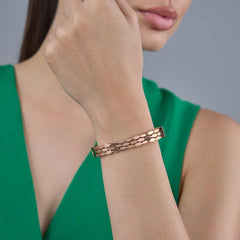 Layered Leaf Design Rose Gold Plated Plain Stainless Steel Cuff & Kada