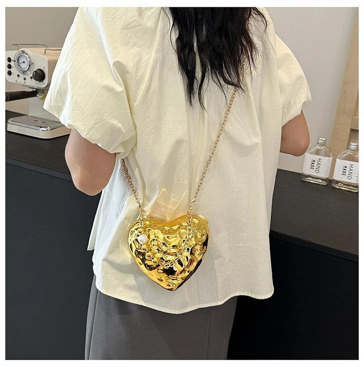 Beaten Finish Acrylic Heart Gold Silver Transparent Mini Bag Hand Bag Solder For Womenbang