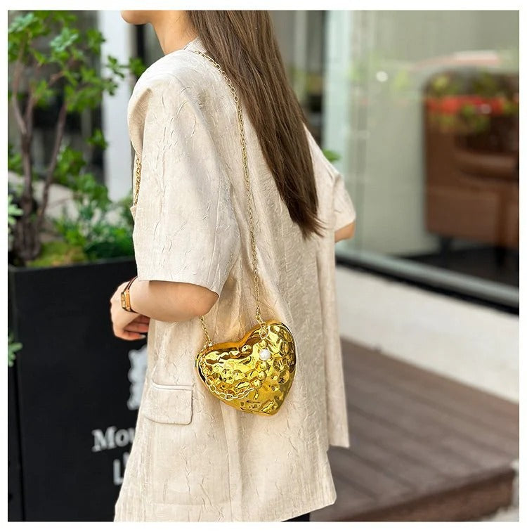 Beaten Finish Acrylic Heart Gold Silver Transparent Mini Bag Hand Bag Solder For Womenbang