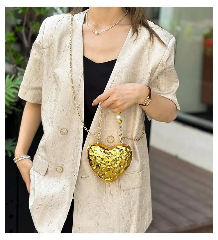 Beaten Finish Acrylic Heart Gold Silver Transparent Mini Bag Hand Bag Solder For Womenbang