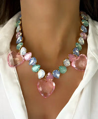 Multi Color Heart Gold Crystal  Alloy Necklace For Women0