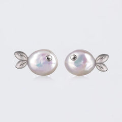 Ocean Tiny Pearl Shape Fish Gold Silver Anti Tarnish Stud Earring