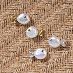Ocean Tiny Pearl Shape Fish Gold Silver Anti Tarnish Stud Earring