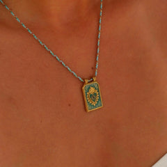 Dual Heart Enamel 18K Gold Pink Green Thread Anti Tarnish Necklace Pendant For Women