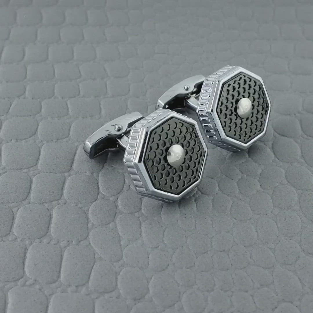 Hexagon Black Enamel Cufflinks In Box