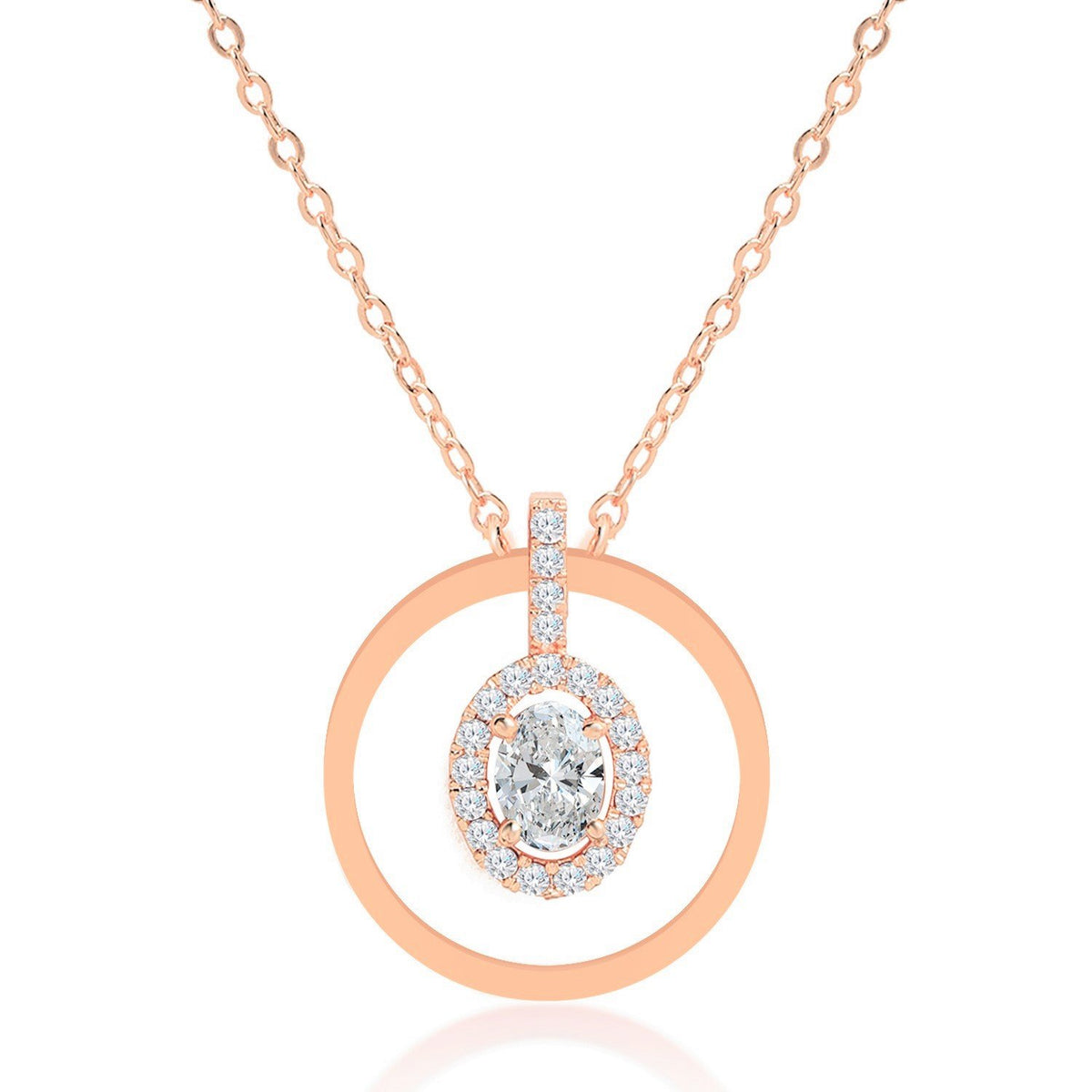 Brass 18k Rose Gold Oval Geometric Pendant For Women