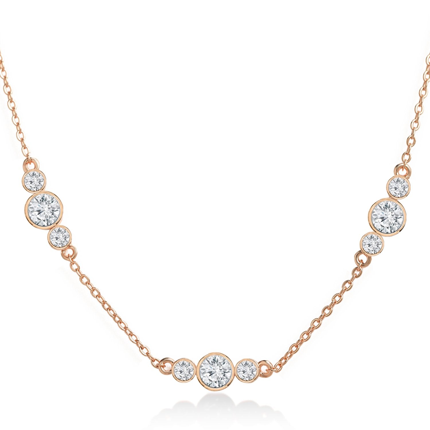 1 Carat Bezel Diamond Station Necklace in Gold/Platinum Chain – deBebians