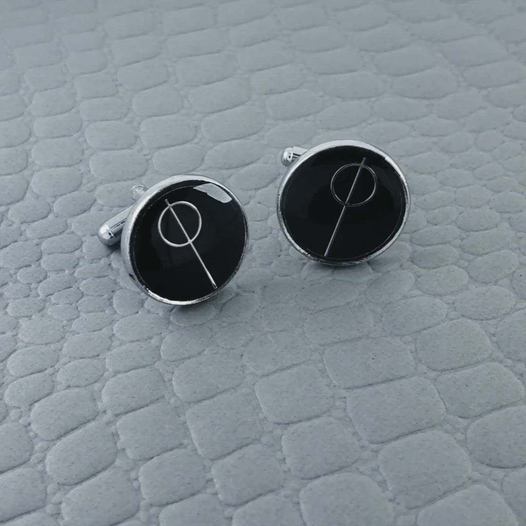 Round Black Omega Cufflinks In Box