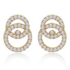 Brass 18k Rose Gold Inter Linking Crystal Studs Earring Pair For Women