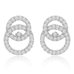 Brass 18k Rose Gold Inter Linking Crystal Studs Earring Pair For Women