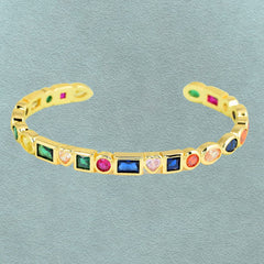 Copper Rainbow Gold Multicolor Stone Cuff Bangle Women