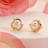Brass 18k Rose Gold Floral Pearl Studs Earring Pair For Women