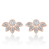 Brass 18k Rose Gold Floral Marquise Studs Earring Pair For Women