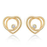 Brass 18k Rose Gold Heart Twirl Crystal Stud Earring Pair For Women