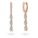 Brass 18k Rose Gold Oval Crystal Dangler Earring Pair For Women