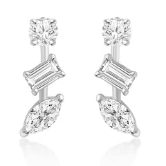 Brass 18k Rose Gold Mixed Shape Crystal Studs Earring Pair For Women