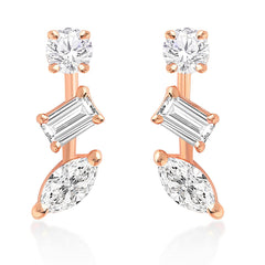 Brass 18k Rose Gold Mixed Shape Crystal Studs Earring Pair For Women
